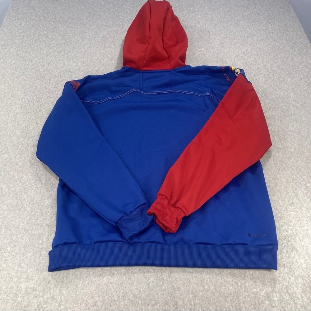 Adidas Kansas Jayhawks Sweater Hoodie Mens 2XL Blue Red Colorblock Pullover - Picture 6 of 8